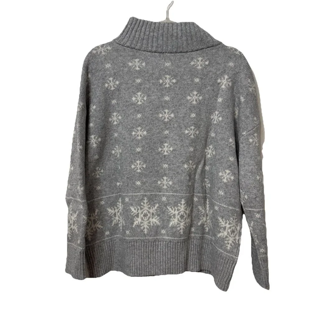 Talbots Plus Women’s X Half Zip Snowflake Gray Pullover Cotton Wool Sweater NWT